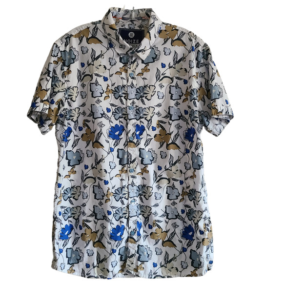 NOIZE AMSTRDM Blue Floral Short Sleeve Button Down Shirt Men's Large‎ - Picture 1 of 11